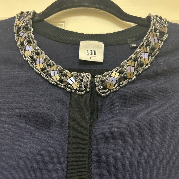 CAbi Dark Blue Cardigan with Beaded Collar - Picture 3 of 8